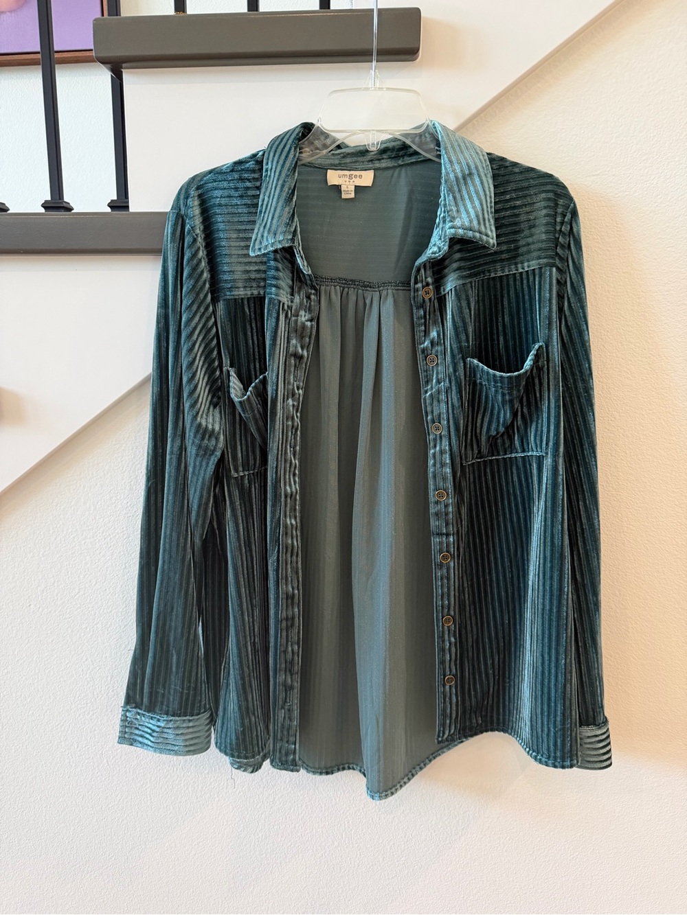 Umgee Teal Velvet-Textured Shirt